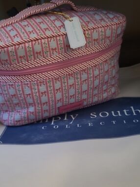Simply Southern Pink Ribbon Pattern Quilted Cosmetic Case